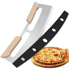 Gicyiit Pizza Cutter Rocker Blade with Wooden Handle, Premium 14inch Pizza Kn...