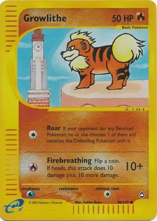 Growlithe - 80/147 - Pokemon Aquapolis Reverse Holo Rare Card NM