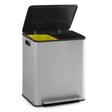 13 Gal. Stainless Steel Household Dual Trash Can with Hinged Lid and Odor Filter