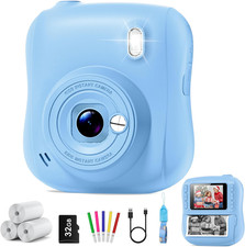 Instant Print Selfie Toy Camera for Kids USB-C 1080P HD w/ 32GB SD Card Blue