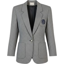 Pendleton Womens Wool Blazer Black White Houndstooth Monogram Crest Button USA