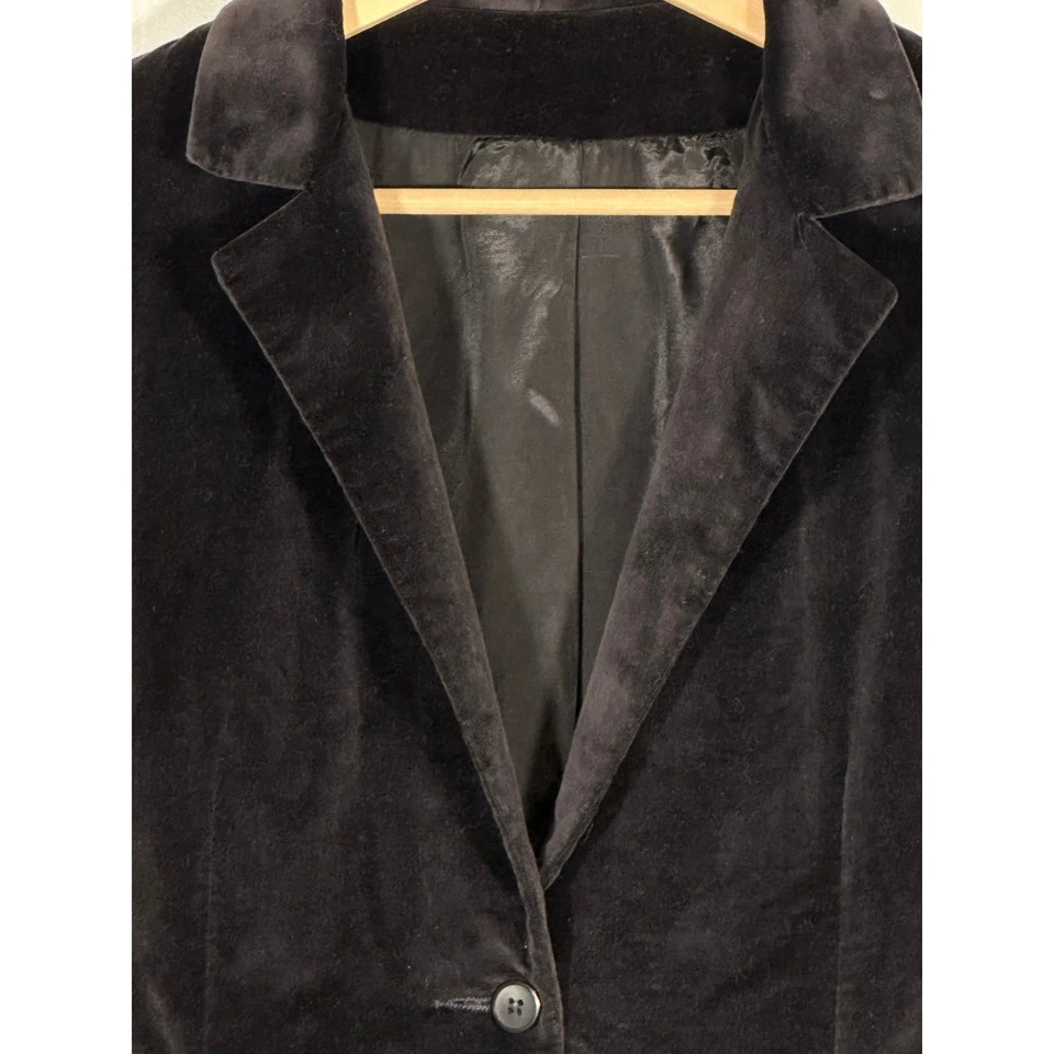 Chaqueta Blazer Vintage Terciopelo Mujer Negra Botón Único Muescas Solapa Talla Grande Foto 4 de 4