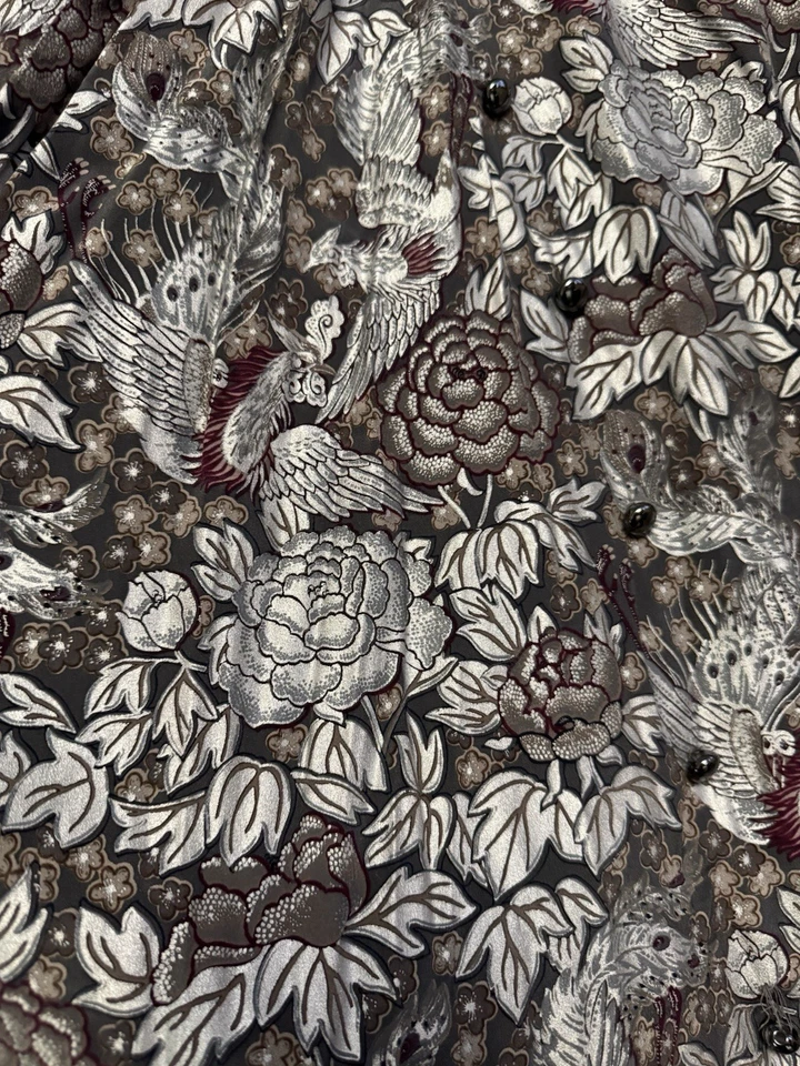 KRIZIA MADE IN ITALY SILK LONG COAT CARDIGAN TOP SILVER JAQUARD ONE SIZE VINTAGE - Image 2 of 4