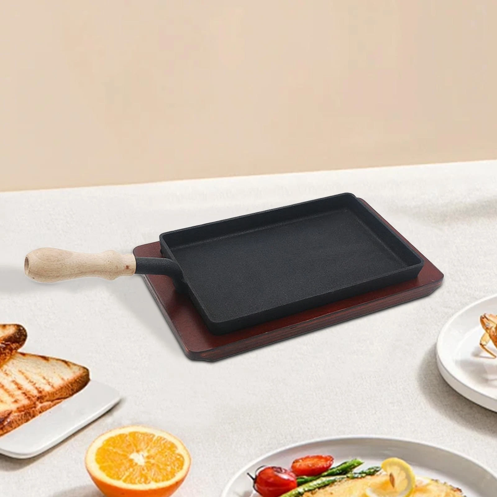 Cast Iron Griddle Grilling Skillet Ergonomic Steak Pan Omelette Pan for Indoor