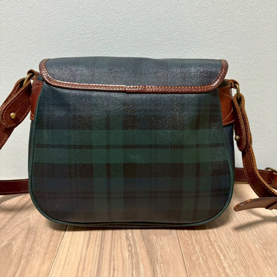 Sac à bandoulière vintage Ralph Lauren Blackwatch à carreaux PVC cuir vert Y2K - Photo 3/4