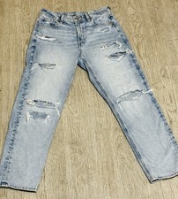 American Eagle Outfitters high-rise distressed mom jeans in a light wash Size 4