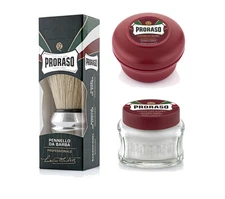 Proraso Shaving Kit for Men 3PC Gift Set Red Pre-Shave Cream, Shaving Soap Brush