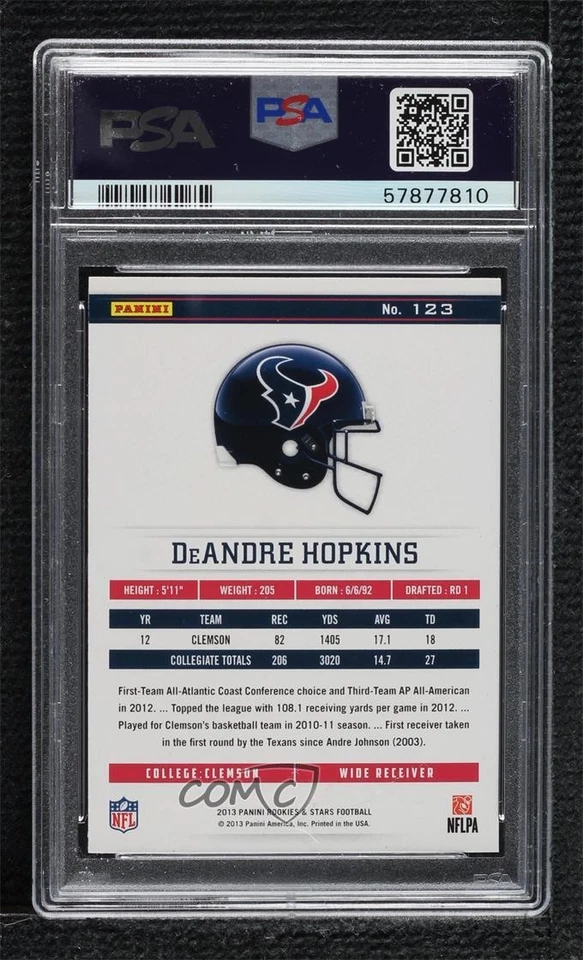 2013 Rookies & Stars Longevity Rookie Ruby DeAndre Hopkins #123 PSA 10 GEM MT RC - Image 2 of 2