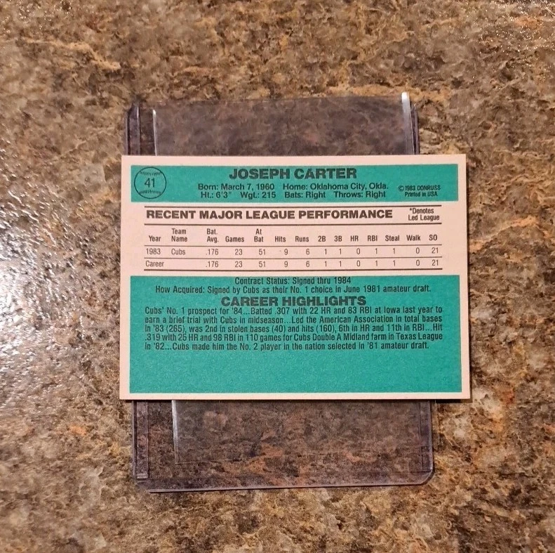 (7) Tarjeta de novato Joe Carter 1984 Donruss RC 1985 Topps Fleer 1986 1992 Blue Jays Foto 3 de 4