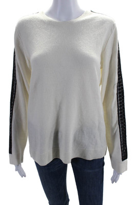 The Kooples Womens Long Sleeve Lace Trim Crewneck Sweater Top White Size M