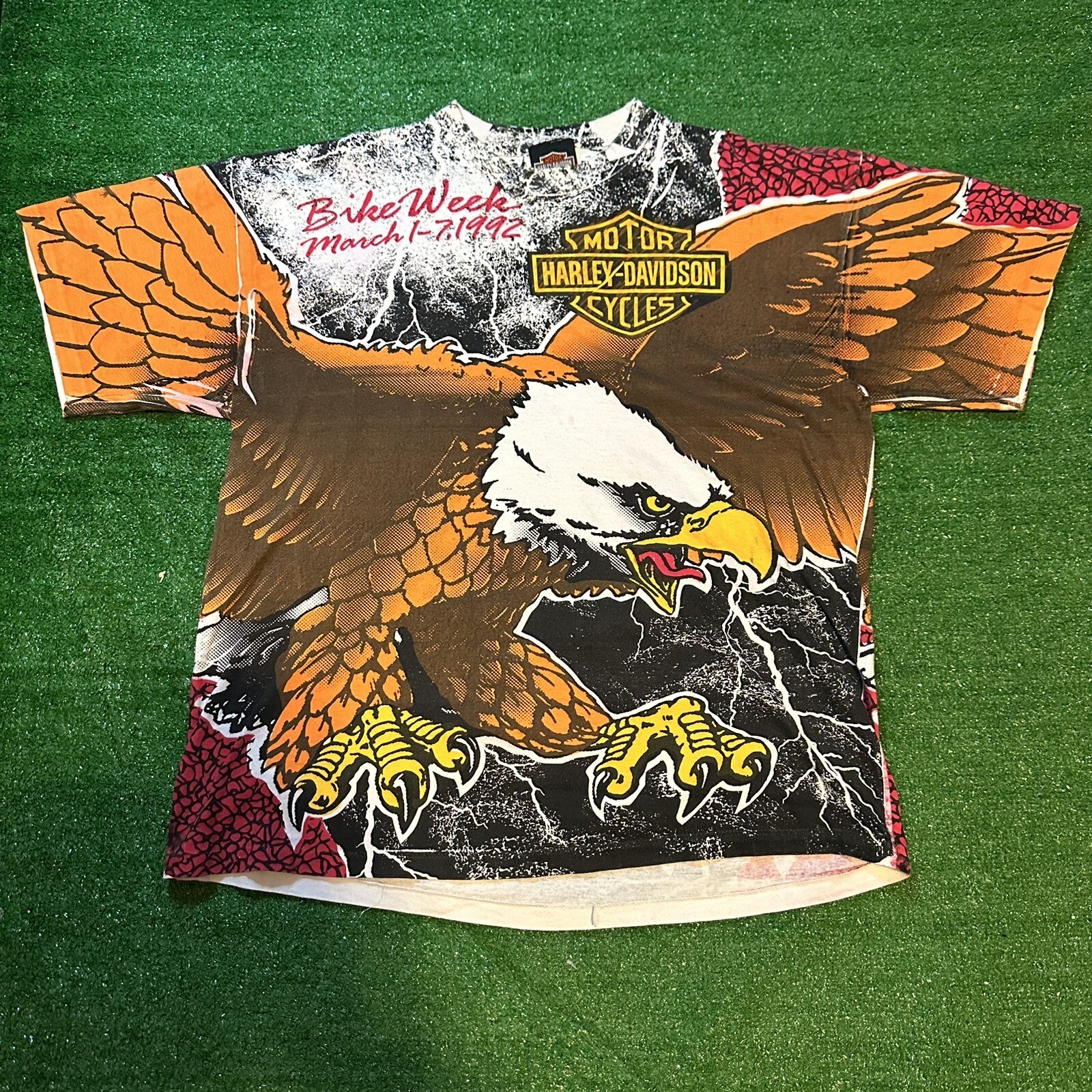 00'S Harley-Davidson Eagle Pattern Long Sleeve T-Shirt Made in USA Men's XL unclear white type Vintage Second Hand