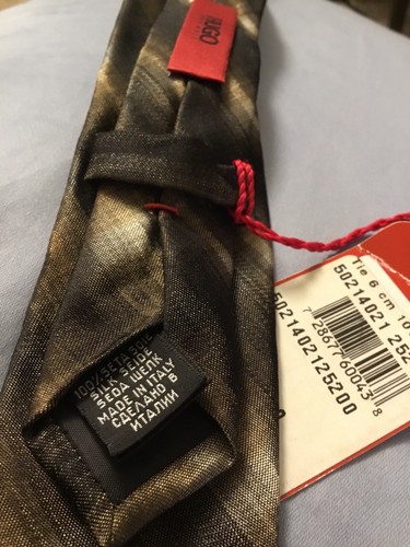 Cravatta skinny Hugo by Hugo Boss nuova con etichette 100% seta larghezza 2” marrone a quadri Made in Italy - Foto 3 di 4
