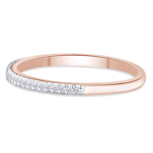 Alianza de boda de media eternidad de 1/7 quilate diamante redondo natural oro rosa de 14 quilates Foto 3 de 4