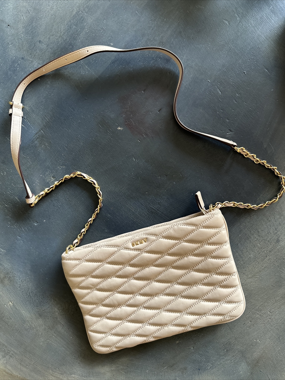 NWOT DKNY Lara Top Zip Quilted Leather Crossbody Bag Blush eBay