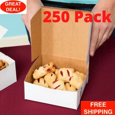 250 Pack White Pie Square Disposable Pastry Cake Bakery Box 6" x 6" x 2 1/2" New