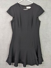Eliza J Women's Black Scalloped Fit Flare Black Short Sleeve Dress Size 10