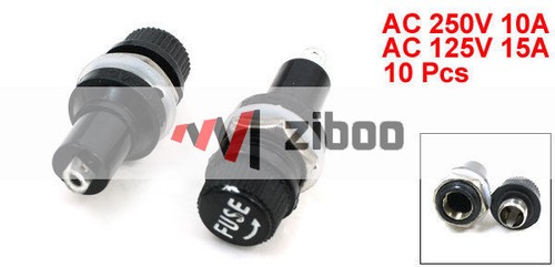 10 Pcs 10A 250VAC 15A 125VAC Black 2 Terminas Panel Mounting 5x20mm Fuse⊕IK Ho⊕I - Picture 2 of 4