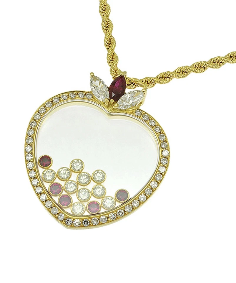 Rare Chopard Happy Diamonds 18K Yellow Gold Ruby Diamond Necklace - Image 3 of 4