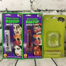 Glow In The Dark Vampire Teeth and Red  White Cream Face Makeup Costume Lot