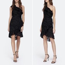 Ulla Johnson Rimona Dress Black Floral Silk Ruffles One Shoulder Size 0 Classic