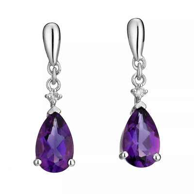 Pear Amethyst Lab-Created Moissanite Water Drop Earring 9k White Gold Plated
