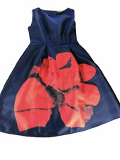 Gorgeous Beautiful Women's Sleeveless Dress Dark Blue w Bold Red Floral Pattern