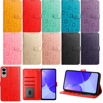 Handy Hülle für Samsung S9 S8 A5 A10 J530 Note 20 10 Daisy Embossed Wallet Cover