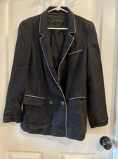 Zara Black Blazer Jacket Women's Medium Shoulder Pads White Stripe Y2K