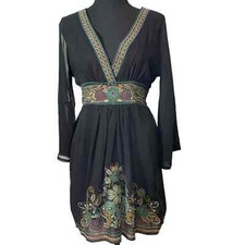 Urban Mango Black Dress with Embroidered Detail - Size Med