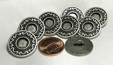 8 Flat Top Antique Silver Tone Metal Shank Buttons 13/16" 20mm 12632