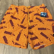 Puma Yellow Sizzle Orange Men's 18" Novelty Swim Trunks Size Medium NWT 55