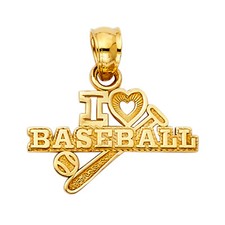 GOLD - 14K Yellow Gold I Love Base Ball Pendant