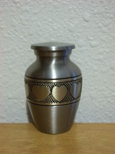 Lovely Pewter w/Bronze Hearts Solid Brass Keepsake Token Mini Urn w/Velvet Bag