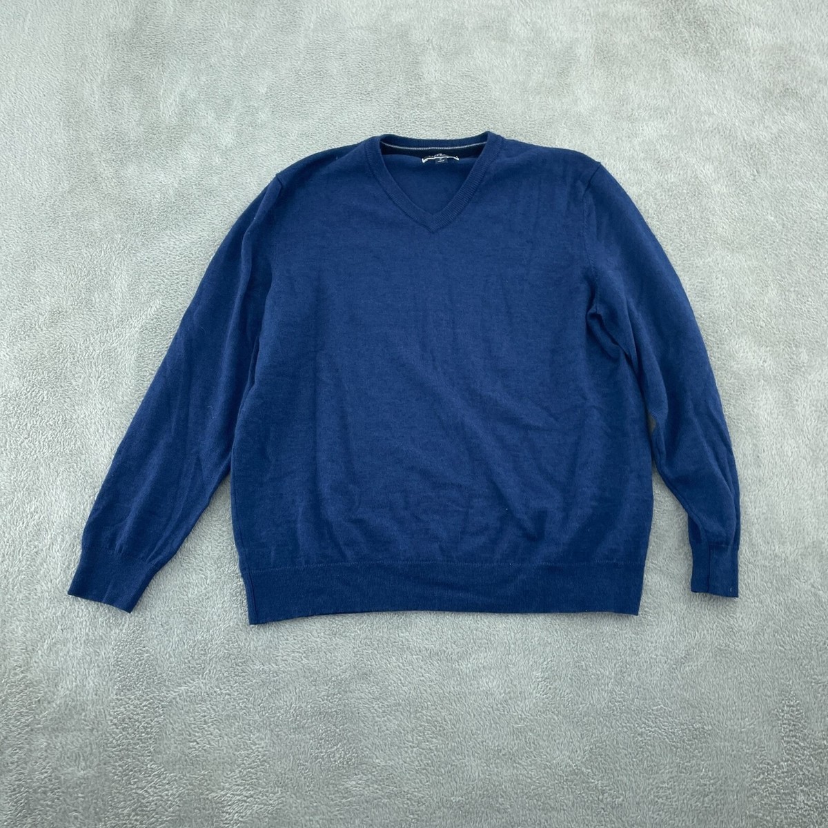 Club Room Mens V-Neck Sweater XL Merino Wool Blend Blue 2863
