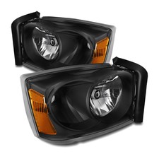 Pair Headlights For 05-07 Dodge Dakota Black Chrome Headlamp Passenger Driver