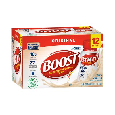 Nestle Boost Original Balanced Nutritional Drink Very Vanilla 8 oz Bottle 12 Ct