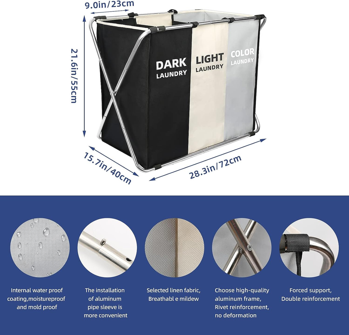 180L Large Laundry Basket Freestanding Hamper Collapsible Tall
