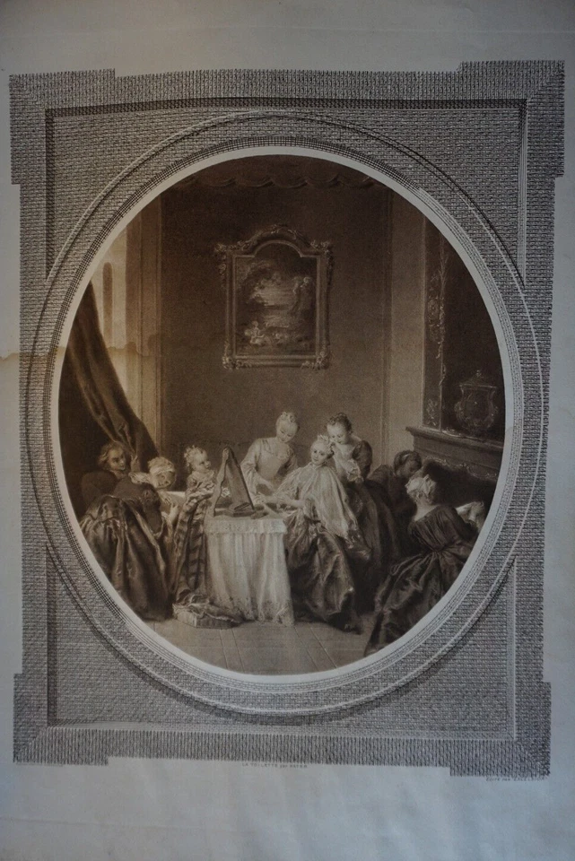 PATER (1695-1736) GRAVURE XIX° FEMME TOILETTE MODE MARIE ANTOINETTE  SCENE GENRE - Photo 2/4
