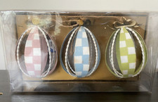 MacKenzie Childs Florabunda Cutwork Egg Ornaments Set of 3 New 