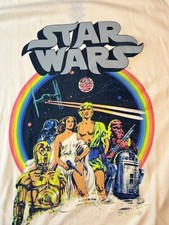 Star Wars A New Hope Retro T-shirt Large Tan Short Sleeve Tee Luke Leia Vader