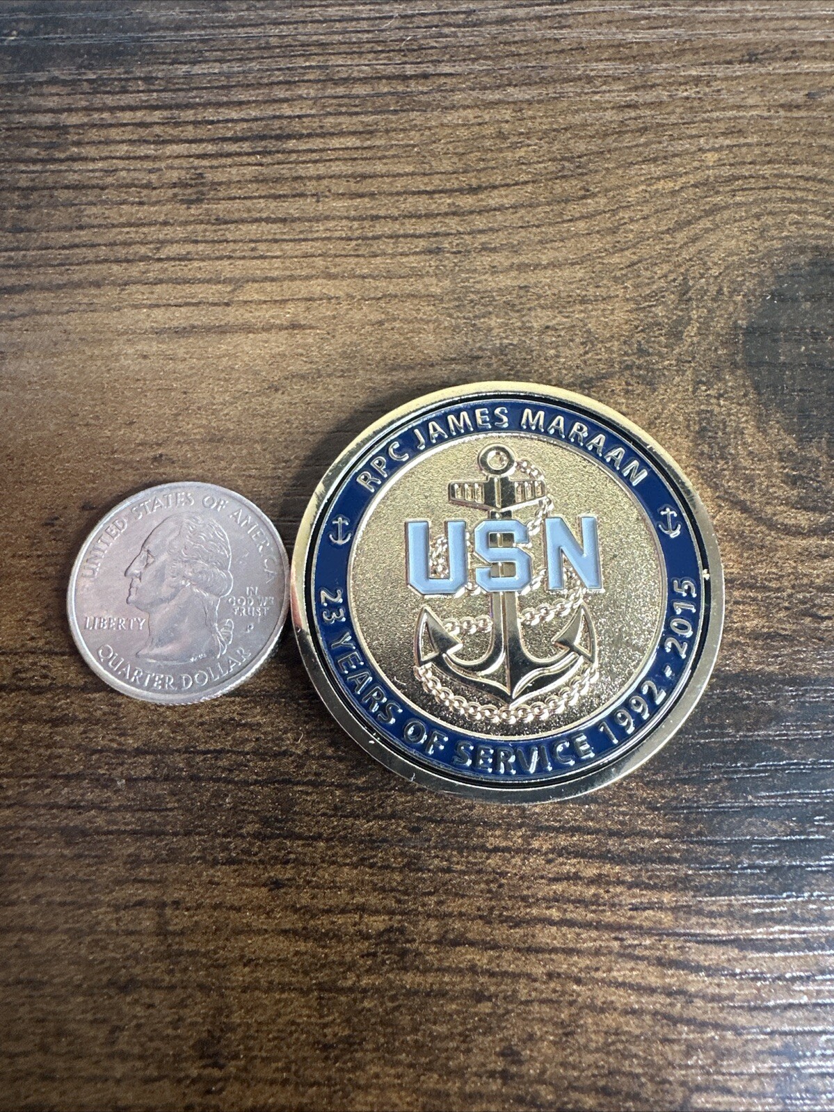 US Navy Challenge Coin RPC James Maraan CPO Cheif 23 Years Of Service-image