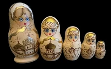 Russian Nesting Dolls Wood Church Matryoshka (Vintage Set of 5) 2 inch to 6 inch