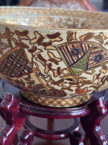 ROYAL SATSUMA PORCELAIN 12 1/8” Diameter x 5 5/8” Tall Geisha Scene BOWL - Picture 5 of 17