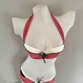 AGENT PROVOCATEUR Red Gingham CALAMITY Cowgirl Swim Bikini Bra Top Shorts 36C L