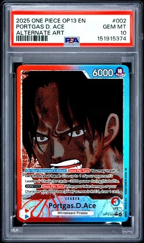 One Piece - OP13-002 Alternate Art Leader - Portgas.D.Ace - PSA 10