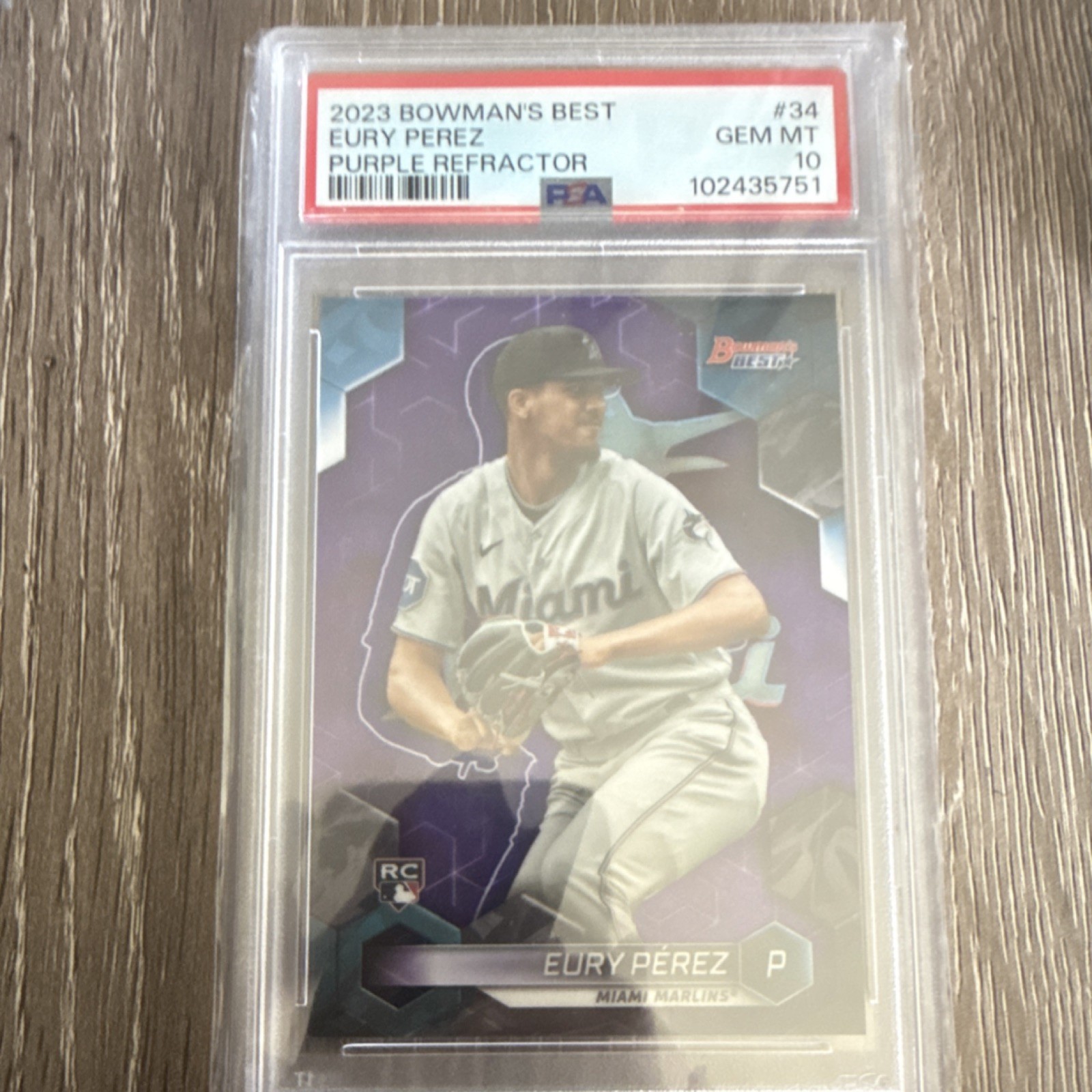 Topps 2023 Bowman's Best Eury Perez Purple Refractor RC /250 PSA 10 #34