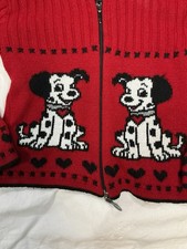 Vintage y2k 101 Dalmatians Knit Cardigan Sweater M 5/6 90s USA Disney Red Retro