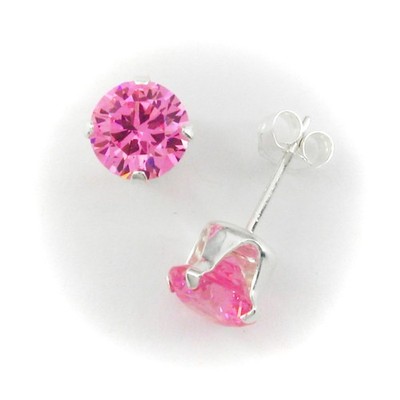 6mm ROUND Pink Gemstone Post Earrings - 925 Sterling Silver - NEW!
