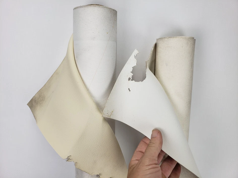 2x White Almond Vinyl 55" Roll Fabric Waterproof PVC Faux Leather - Image 3 of 4