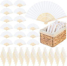 100 Pieces White Paper Fans Folding Fans with Foldable Storage Basket Bamboo Han